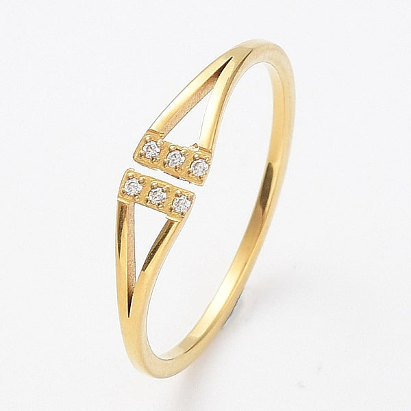 Bague ouverte triangulaire en acier inoxydable 304 avec placage ionique (IP) et zircone cubique