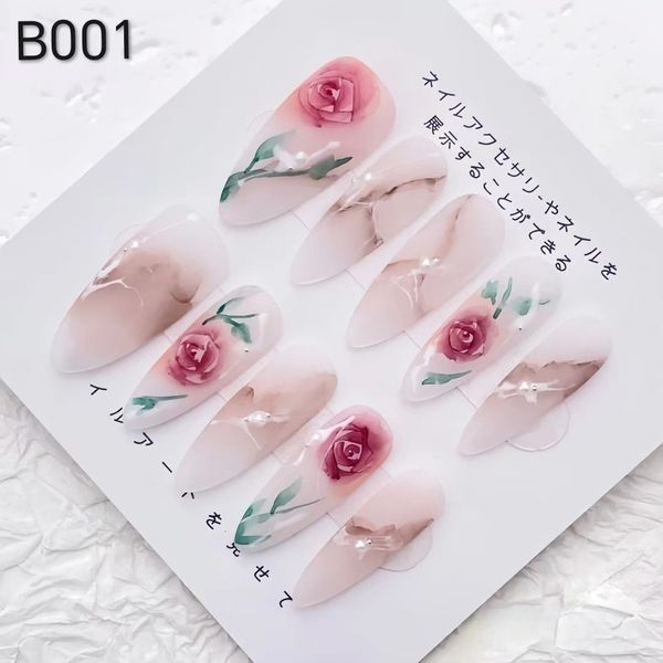 Art Nail Handmade Wearable Nails Water Roses Oval Shapes Short Ladders Gentle Temperament New China Watercolor Color Fashion Accessories