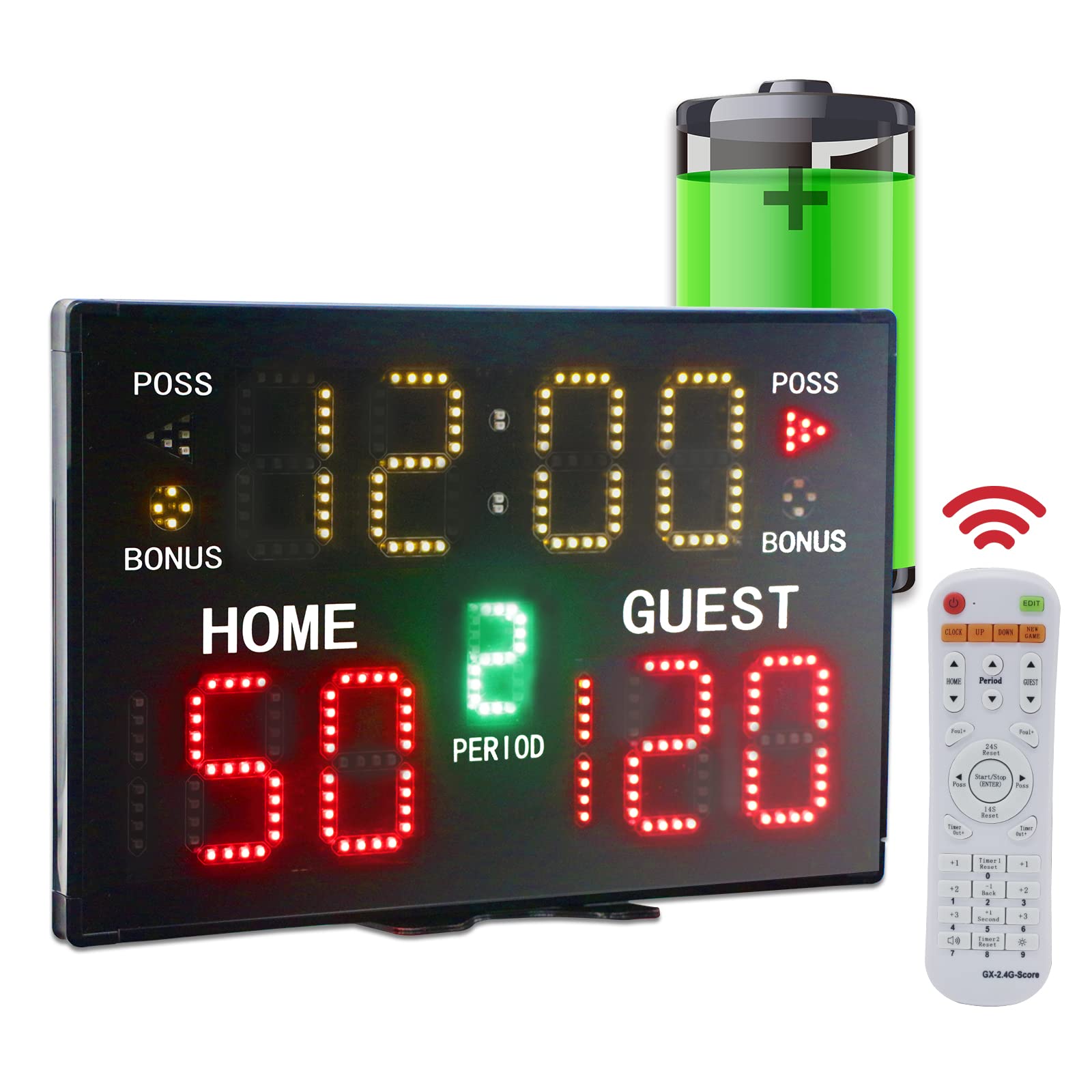 Battery Powered Electronic Basketball Scoreboard Timer Clock with Buzzer, Portable Tabletop Digital Scoreboard with Remote
