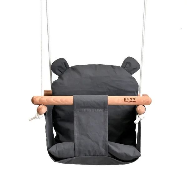 Baby Canvas Swing Chair Hanging Wood Children Kindergarten Toy Outside Indoor Small Basket Beige Swinging Rocking 240625