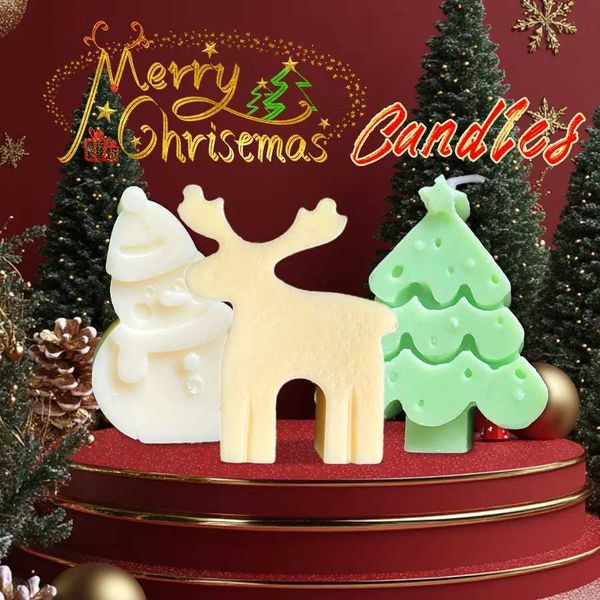 3pcs Christmas Scented Candles Festive Holiday Decor Assorted Shapes (Snowman Elk Tree) Soy Wax for Home Kitchen Use Y250118