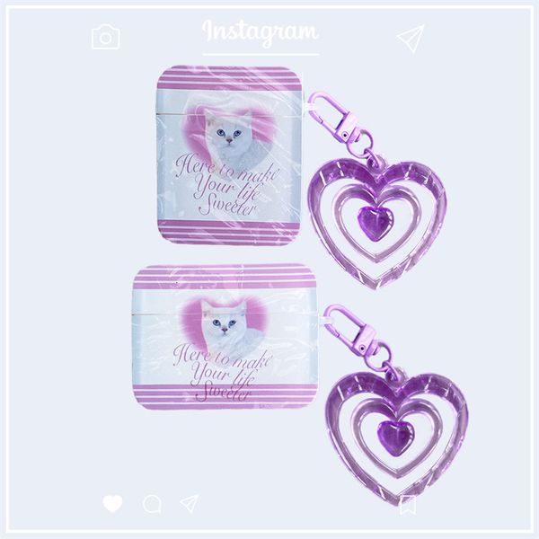 ddmygifts Purple Cat Suitable Pro2 Bluetooth Wireless Earphone Cover 1-2-3 Generation Square Matte Case