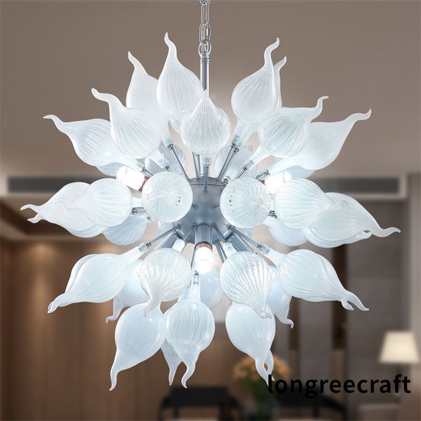 Contemporary Pendant Lamps White Round Shape Dia20-26 Inches Chandeliers with LED Bulbs Art Decor Light Living Room Ceiling Lighting Luxury