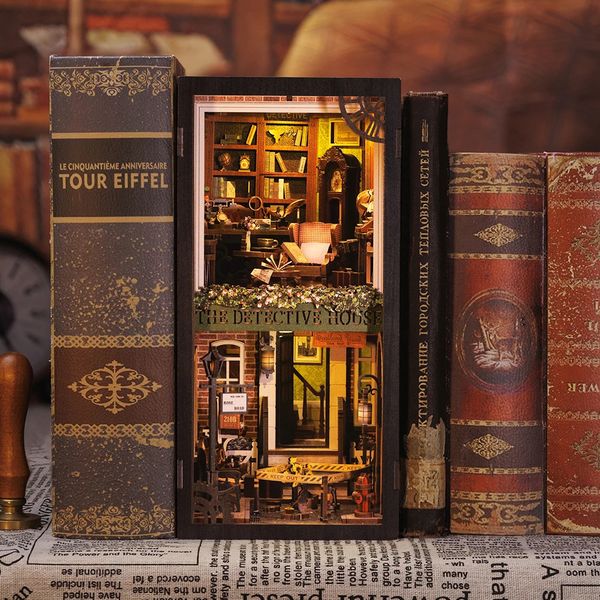 CUTEBEE DIY Book Nook Miniature Dollhouse Kit Bookshelf Insert with Dust Cover 3D Puzzle Birthday for Gift Rose Detective Agency 250110