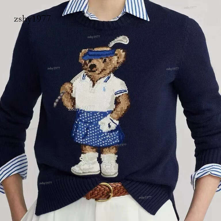 New R L Bear Golf Style Youthful Heavy Craft Hand Embroidered Sweater Knitwear for Women