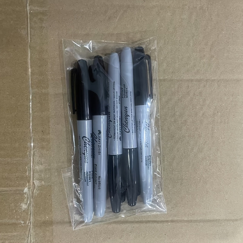 TEMU 5-pack Fine Tip Permanent Markers, Quick-dry Waterproof, 1mm - Stylish , Suitable For Stationery, Office, And Gift Packaging, Fine Writing Tools