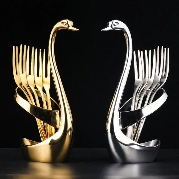 European Swan Tableware Holder Stainless Steel Spoon and Fork Base Elegant Utensil Stand Home Decor and Kitchen Organization 250118