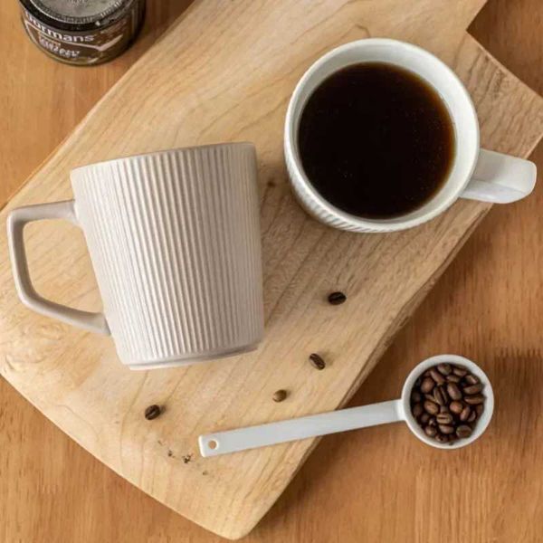 500ML Simple Style Ceramic Mug with Handle Solid Color Embossed Stripe Juice Milk Coffee Mug for Office Household Water CupsC241214