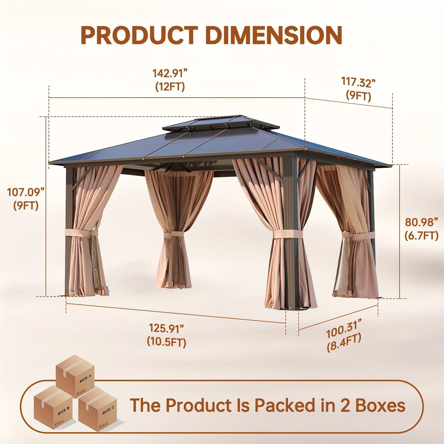 TEMU 12x16 Feet Outdoor Polycarbonate Gazebo, Heavy Duty Double Roof Canopy With Aluminum Frame And Mesh Screen Patio Curtains