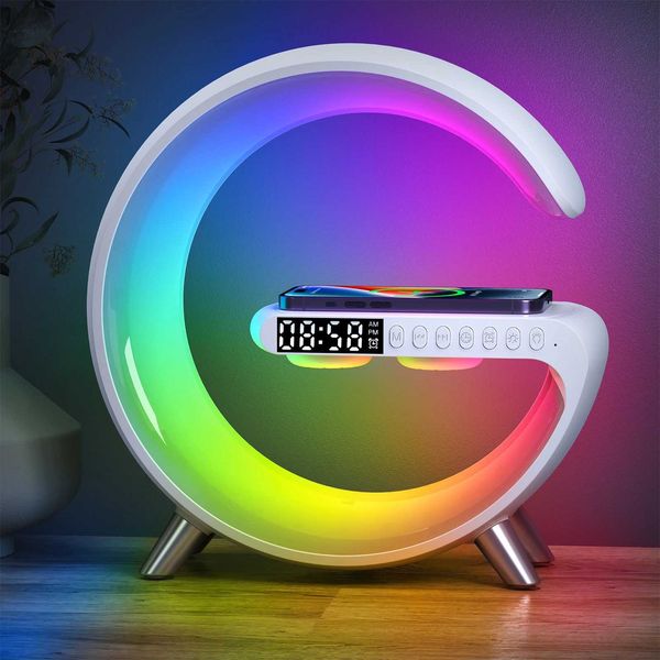 9 inch Wireless Charger Stand Al Clock Speaker LED Lamp RGB Night Light For iPhone Fast Charging StationT250108