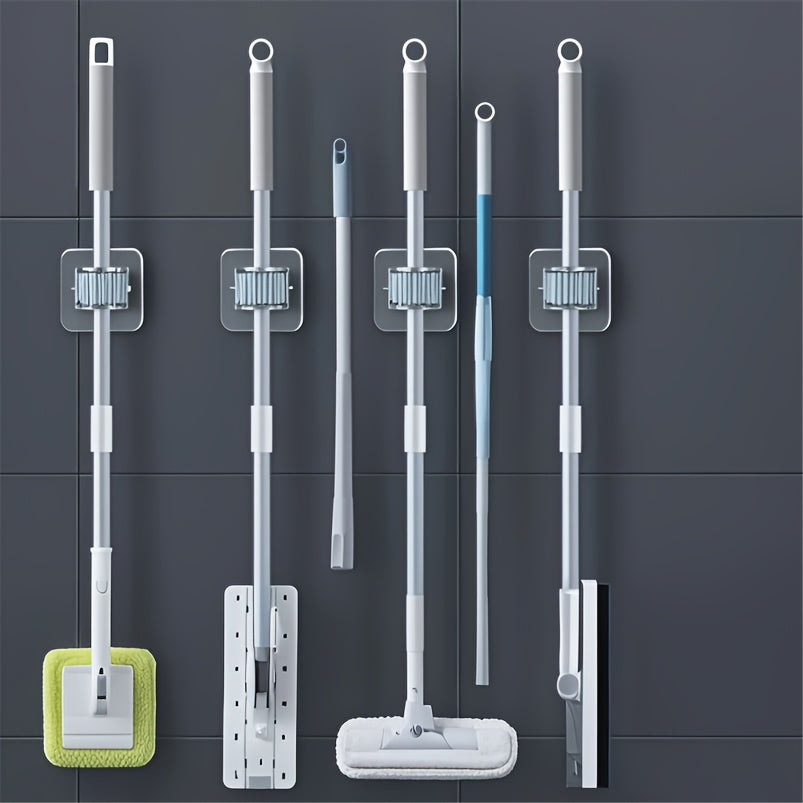 TEMU 3pcs Hanging Mop Rack, Bathroom No-drill Mop Hook Holder, Plastic Broom Storage Rack For Mops, Brooms, Tools, Suitable For Bedroom, Garden,