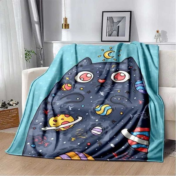 9 Cute Cat Cartoon Soft Flannel Fluffy Throw Camping Blanket for Children Sofa Throw Thin Blanket Fashion GiftXJ240813