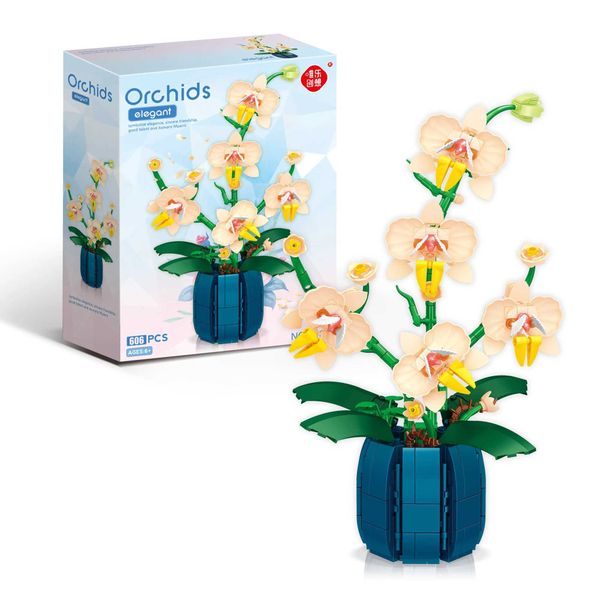 Blocks Orchid Building Block Model Set Flores românticas Buquê de flores silvestres Toys Toys Home Decoração Infantil Presentes de férias H2