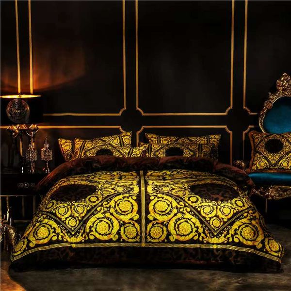 Bedding sets 5pcs Leopard Print Queen Gold Red Sets King Designer 2024 Winter Warm Woven European Style Quilt Cover Cases Bed Sheet Duvet Co
