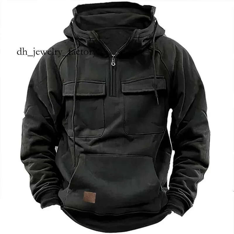 Men Tactical Sweatshirt Quarter Zip Cargo Pullover Hoodies Workout Gym Sports Running Outdoor Winter Jackets 25c