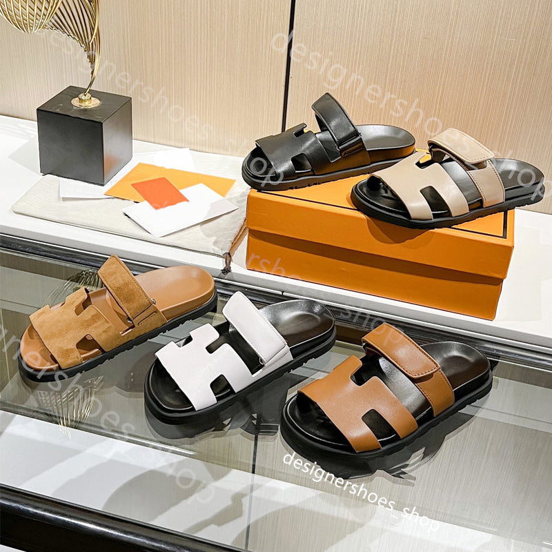 Designer Slides Men women Chypre Leather Sandals Luxury suede 100% real leather Slippers Naturel Designer Slippers cuir Summer with box sandles shoe