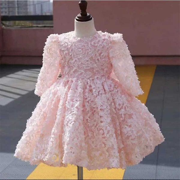 Girl&#039;s Dresses Toddler Baby Baptism Dress 1 Year Birthday Long Sleeve Pink Lace Baby Girl Clothing Princess Party Christening Tutu Gown