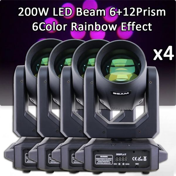 4Pcs-Lot LED Beam Spot 200W Moving Head Light Gobo-6+12Prism With DMX 512 Controller For Projector Dj Disco Stage Lighting