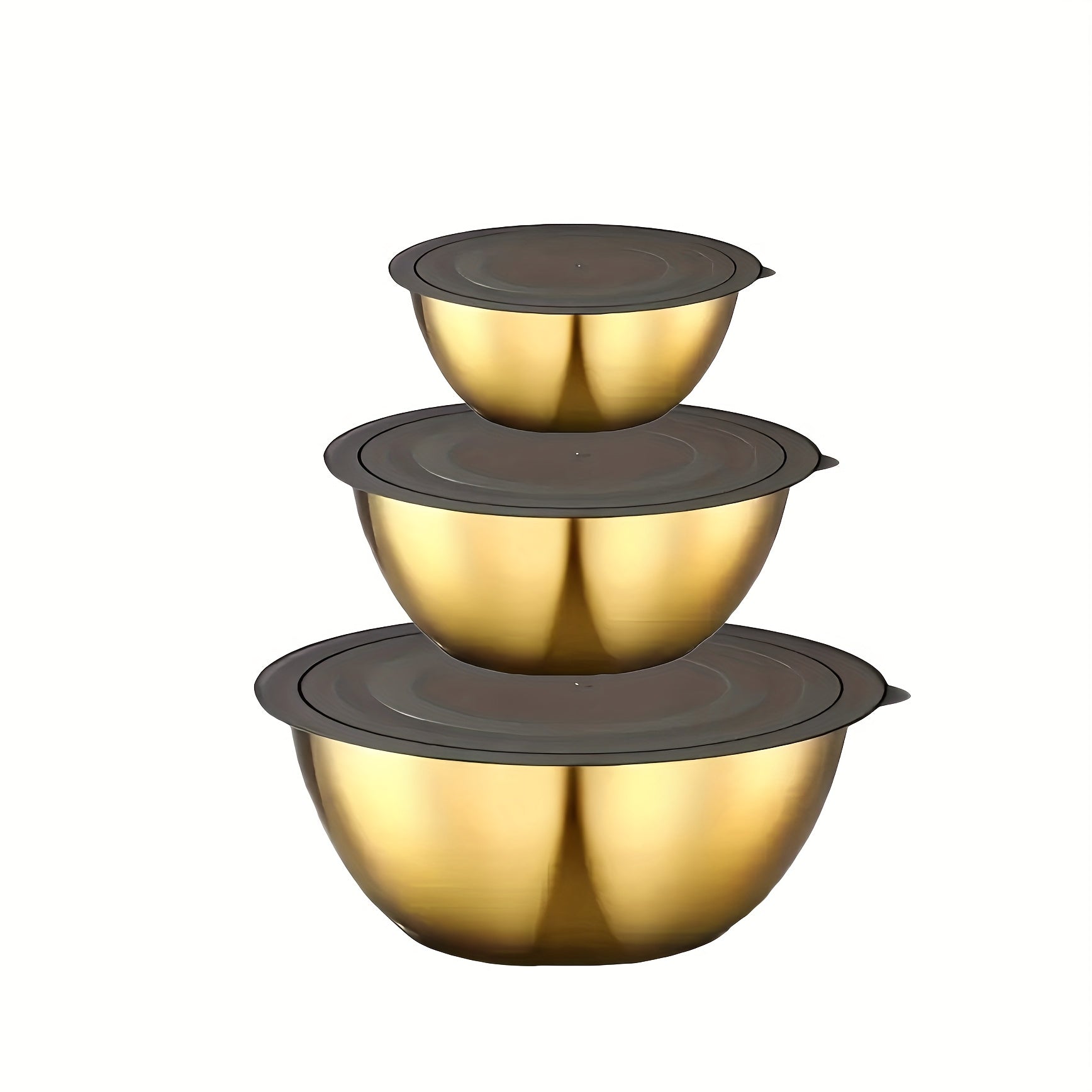 TEMU Rust-resistant 304 Stainless Steel Salad Bowl Set With Lid - 3pcs Round Mixing Bowls For Salads, Desserts, And Snacks - Home, Office, Or