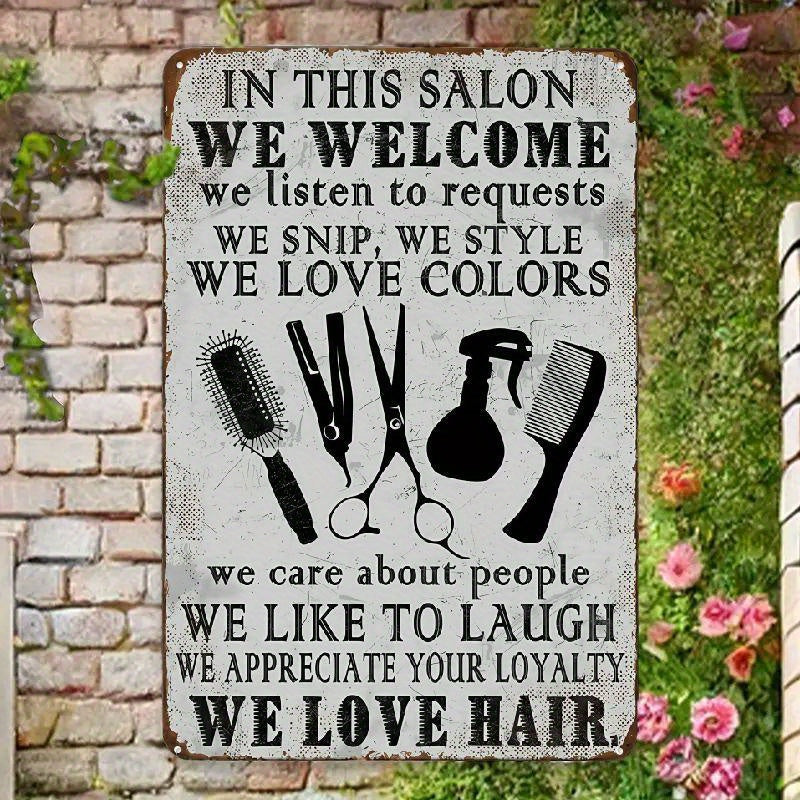 TEMU Salon Barber Shop Metal Tin Sign 12x8 Inch Hairdresser Tin Sign Home Bathroom Kitchen Man Cave Wall Decor Novelty Sign, Wall Decor For Home
