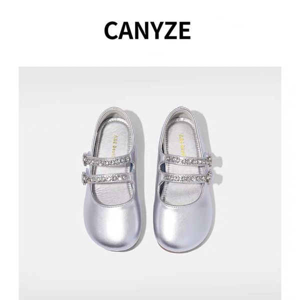Sandals Canyze. Girls Little Leather Shoes 2024 Spring New Versatile Childrens Princess Shoes Velcro Baby Single Shoes H240805