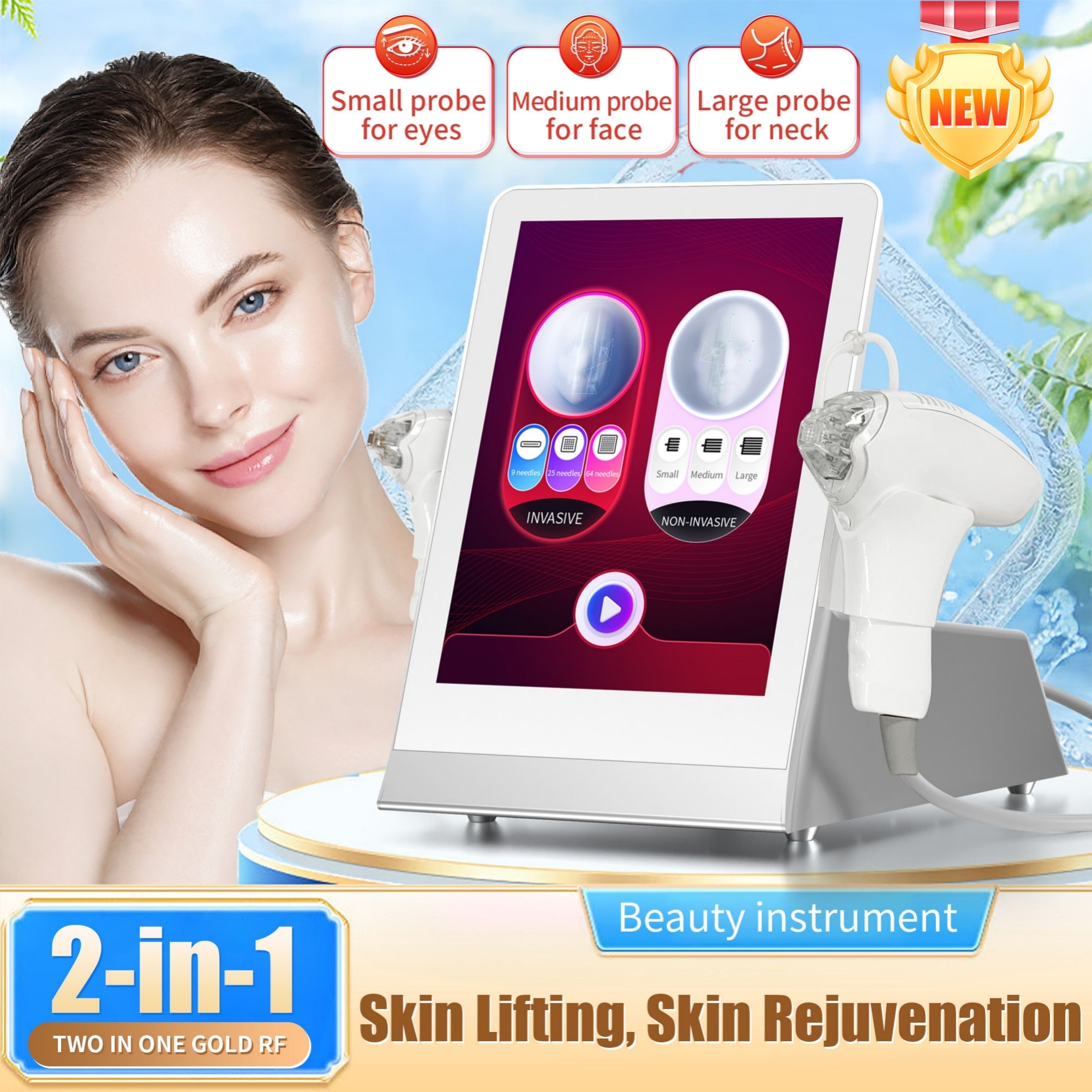 NEW RF Beauty Instrument Gold Microneedle To Remove Acne Scars and Wrinkles for Skin Regeneration Beauty Salon Professional Skin Care Equipment