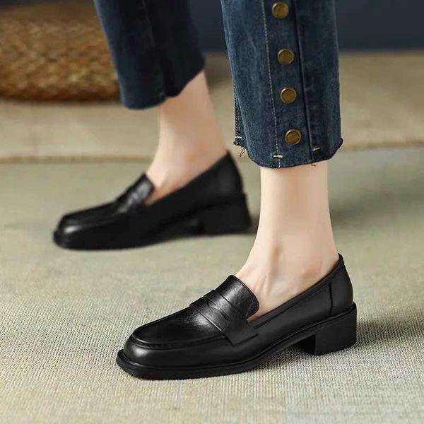 Dress Shoes 2024 Phonentin Classic Womens Solid Cow Leather Square Foot Pump Sliding Retro Womens Casual Comfort Shoes Handmade J241123