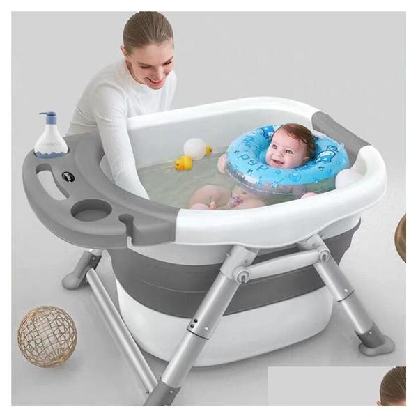 Bathing Tubs Seats Children Folding Bath Bucket Baby Bathtubs For Infants Multifunctional Aluminum Alloy Bathtub Large 015 Growth S Dh57L
