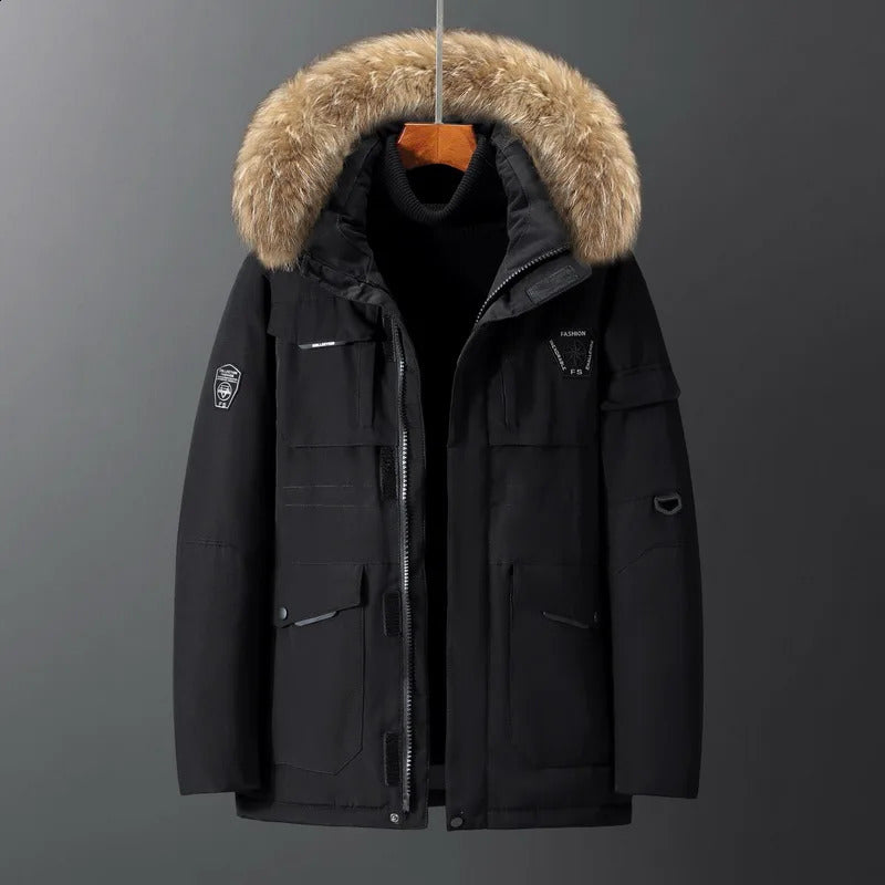 Winter Men Hooded Fur Collar Duck Down Coats High Quality Male Casual Warm Down Jackets Windproof Waterproof Winter Coats 4X 240909