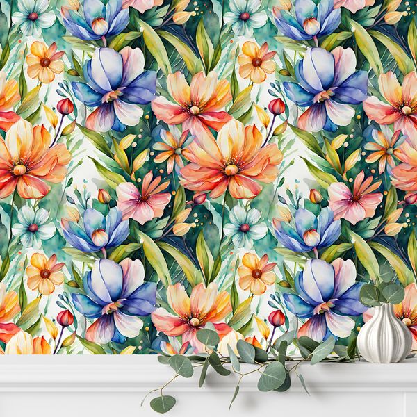 Wallpaper green plants floral patterns vintage personality watercolor style waterproof and moisture-proof home decoration room