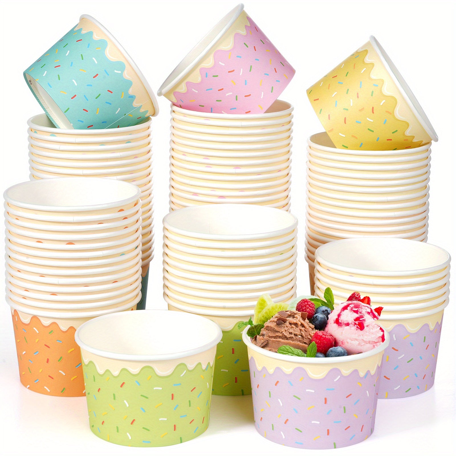 TEMU 60pcs 8 Oz Disposable Paper Ice Cream Cups Bulk, Dessert Bowls Ice Soup Yogurt Cold Or Hot Food Party Supplies For Summer Party Decoration, 6