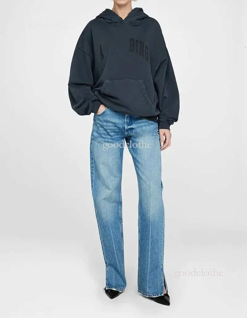 Aninely Bingly Sweater Designer Vintage Washed Cotton Street Casual Round Neck A Bing Alphabet Graffiti Printed Hoodie Suitable Sports Leisure Sweat