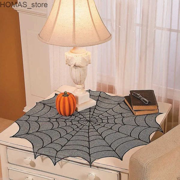 Table Cloth Halloween Spider Web Tablecloth Decoration Black Spider Web Lace Tablecloth Curtain for Halloween Party Home Decoration Horror P