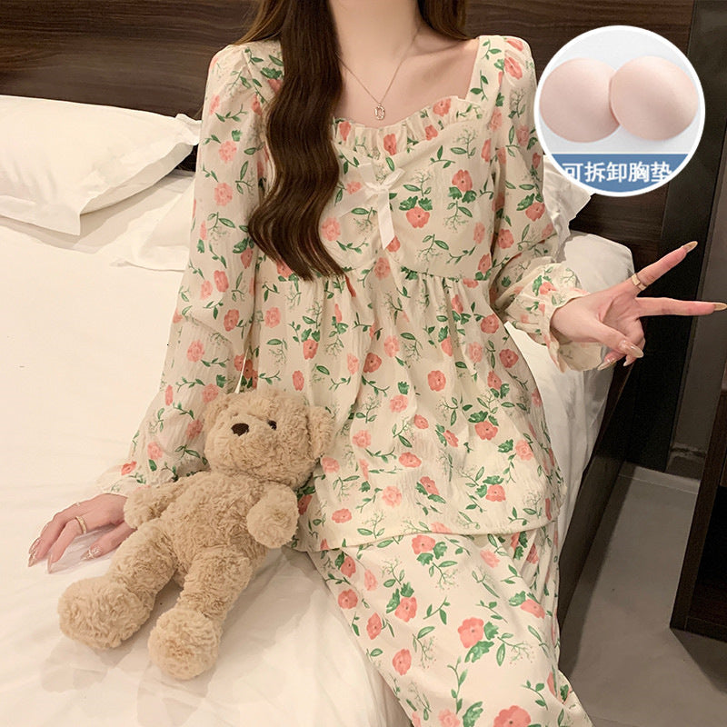 2024 Women&#039;s with chest cushion autumn and winter new home clothes cloud cotton outer wear simple casual women&#039;s sleepwear