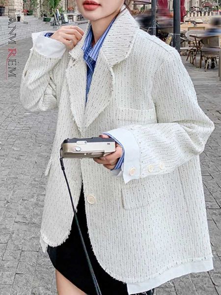 LANMREM Autumn Korean Version Fringed Patchwork Loose Blazer For Women Nocthed Collar Single Breasted Chic Coat 2DA8024X241004
