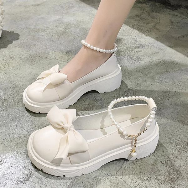 Womens Thick Platform Mary Janes Lolita Shoes Party Pump Summer Sandals Bow Chain Inkless Shoes Fashion Oxford Zapatos 241019