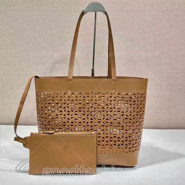 10A Large perforated leather tote bag Real leather designer tote bag for women men luxury fashion mirror quality handbag large capacity for