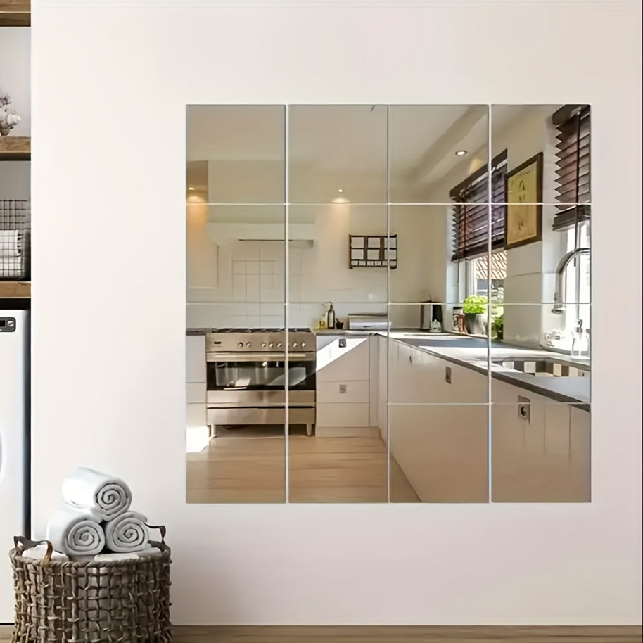 TEMU 9pcs 3d Diy Mirror Wall Stickers 15x15cm Square Mosaic Decals For Home Decor, Removable Pet Material