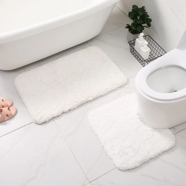 Anti-Skid Bathroom Bath Mat Set U-Shape Rectangle Floor Carpets for Bathtub Side Entrance Doormat Shower Room White Solid 241223