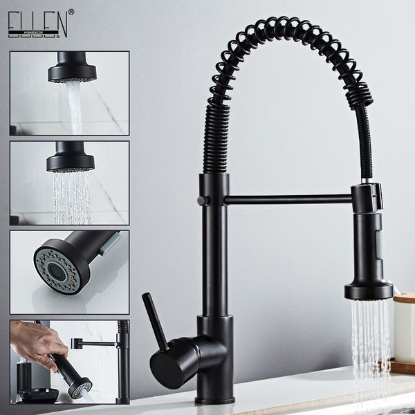 Kitchen Faucets Deck Mounted Flexible Pull Out Mixer Tap Black Cold Faucet Spring Style with Spray Mixers Taps E9009 230510
