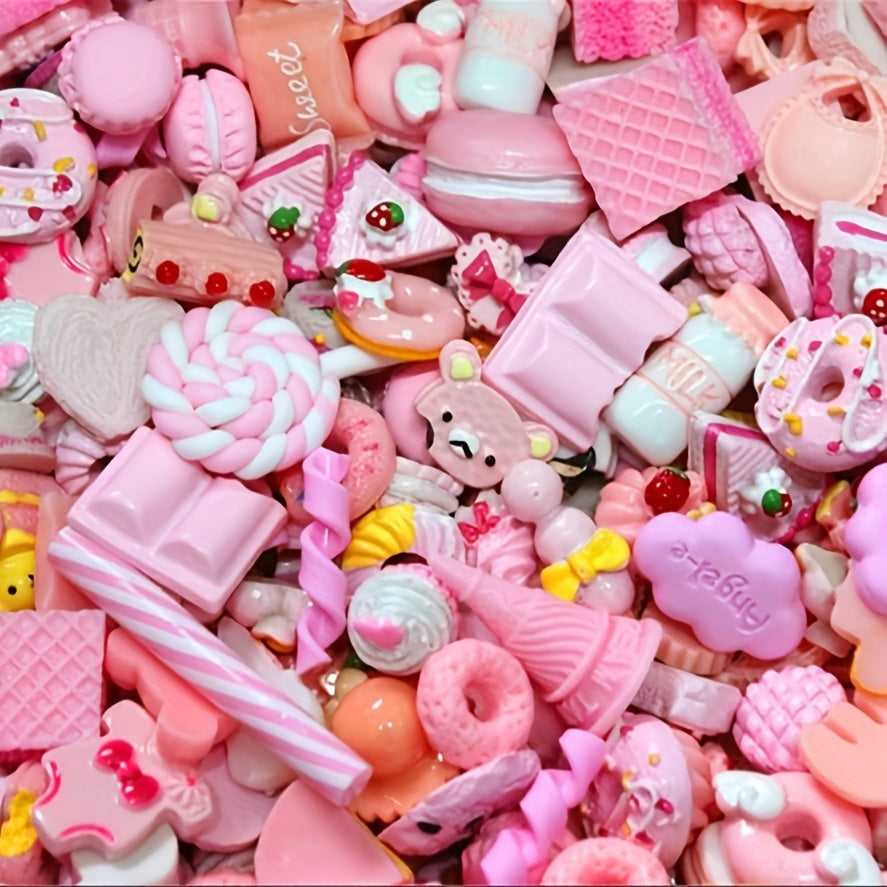 TEMU 100 Pack Cute Candy Plastic Beads Ice Cream Resin Charms Slices Flatback Buttons For Handcraft Accessories Scrapbooking Phone Case Decor ()