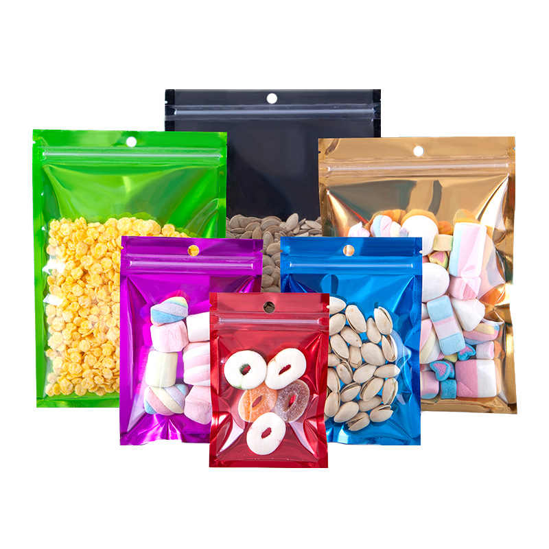 Aluminum Foil Mylar Packaging Bags Colorful Zipper Lock Seal Sealable Pouch For Supermarket Food Snacks Dried Fruit Coffee Dry Herb Flowers Candy Lo