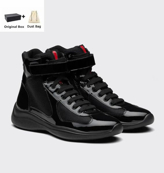 Top Designer Men Americas Cup High-top Sneakers Shoes Bike Fabric Patent Leather Runner Sports Comfort Outdoor Casual Waking EU38-46 Box