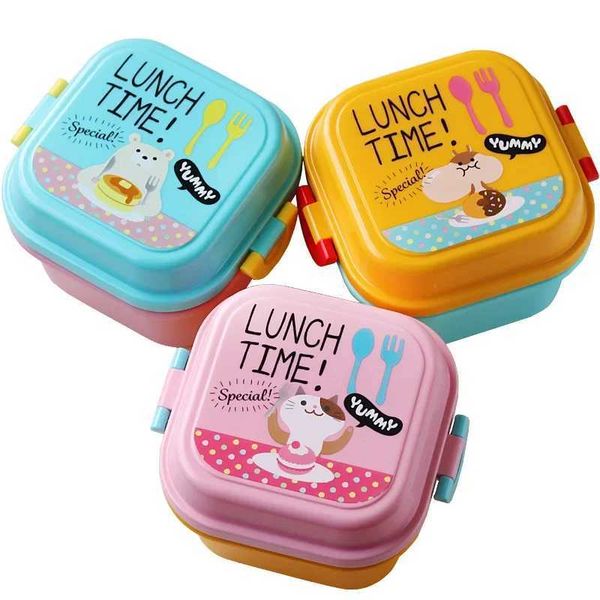 Cartoon Healthy Plastic Lunch Box Microwave Oven Lunch Bento Boxes Food Container Dinnerware Kid Childen Lunchbox Y250115
