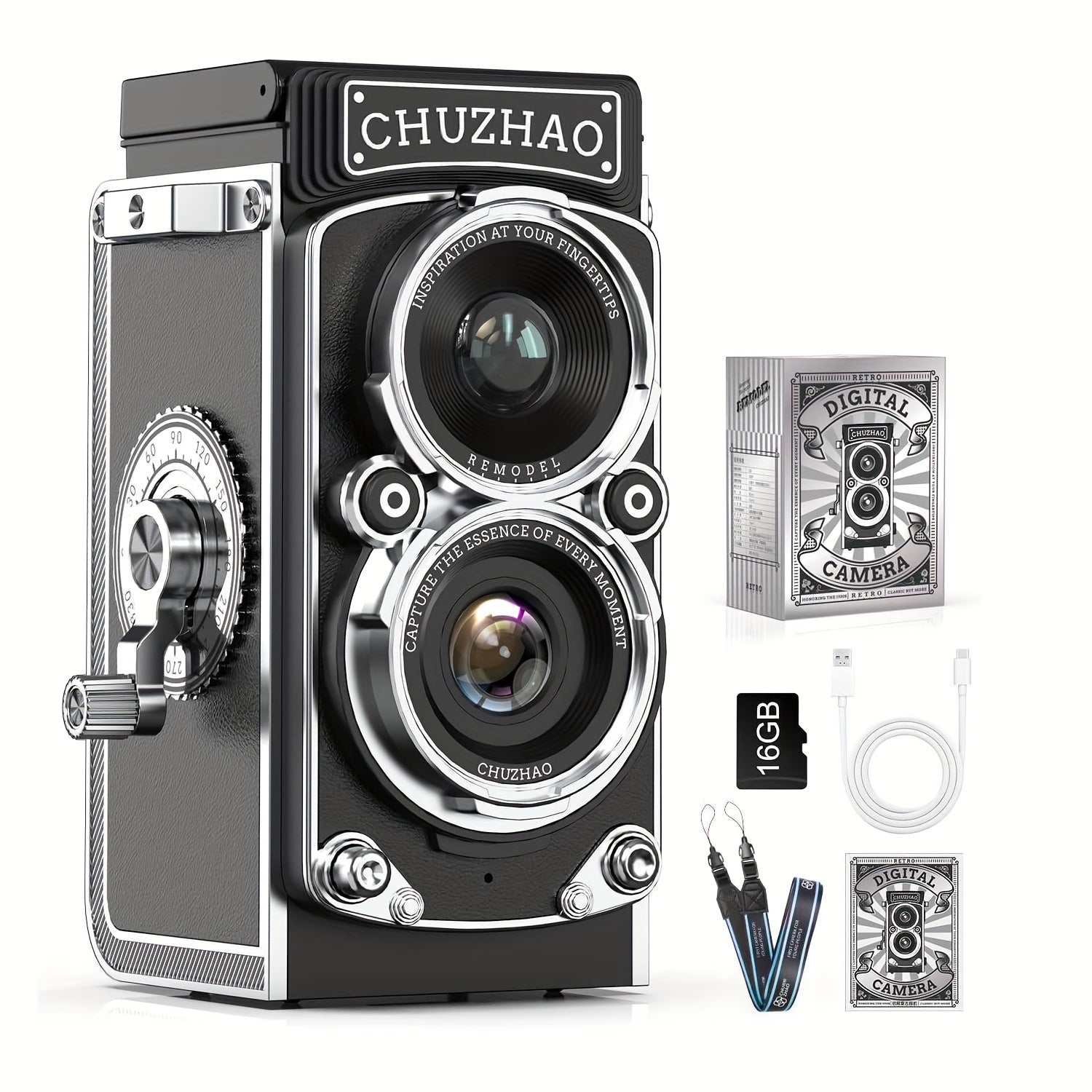 TEMU Vintage Digital Camera, Portable Retro Twin-lens Reflex Camera With 16gb Card, 12mp Photos, , 1080p Fhd Video, 1000mah Battery And Dual Filters,