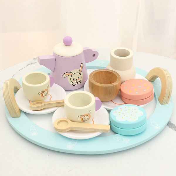 Kitchens Play Food Wooden Simulation Cake Tea Picnic Montessori Games Kitchen Pretend Kit Toy For Boys Girls Educational Gift 221123