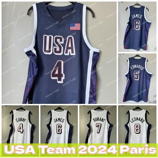 2024 Paris Basketball Jerseys USA Dream Team Bam Adebayo Edwards Tyrese Haliburton James Curry Devin Booker Joel Embiid Jayson Tatum Holiday