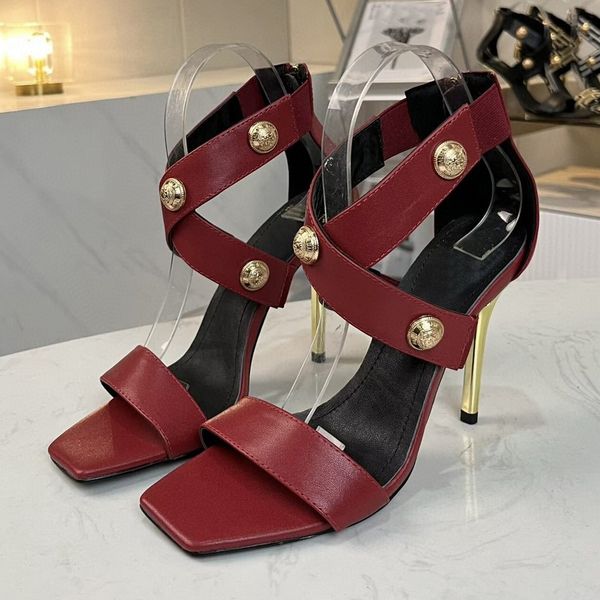 Luxury designer big brand women&#039;s sandals square toe stiletto heel zipper high heels metal buckle decorative fashion party dress high h