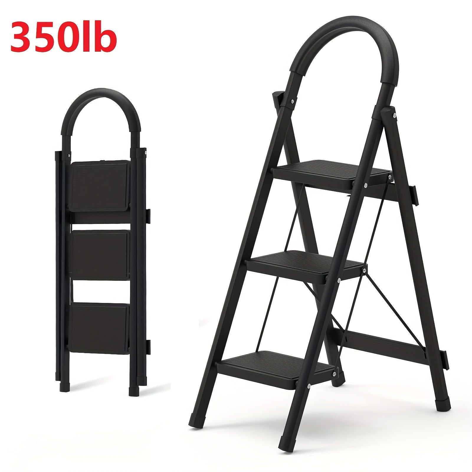 TEMU 3-4 Step Ladder Heavy Duty Steel Folding Step Stool With Anti-slip Pedals, Lightweight Portable Design Folding Ladder For Home, Garage, Or