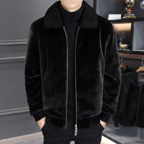 Winter Mens Fashion Faux Fur Warm Coats Male Mink Jackets Men Turndown Collar Casual Outerwear D319 241212